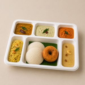 Papezo 6 Compartment Round Bagasse Plate – Eco-Friendly Disposable Meal Tray