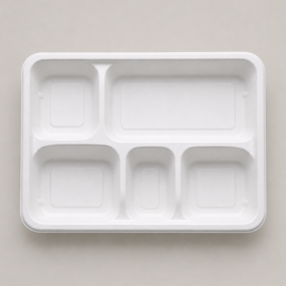 Papezo 5 Compartment Bagasse Meal Tray – Eco-Friendly Disposable Food Plate 2 Papezo 5 Compartment Bagasse Meal Tray – Eco-Friendly Disposable Food Plate - Image 2