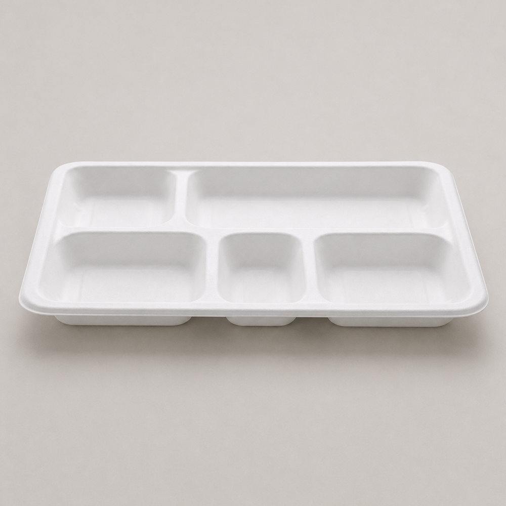 Papezo 5 Compartment Bagasse Meal Tray – Eco-Friendly Disposable Food Plate 3 Papezo 5 Compartment Bagasse Meal Tray – Eco-Friendly Disposable Food Plate - Image 3