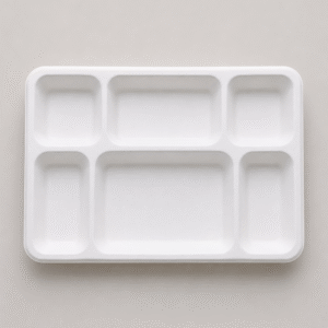 Papezo 6 Compartment Round Bagasse Plate – Eco-Friendly Disposable Meal Tray