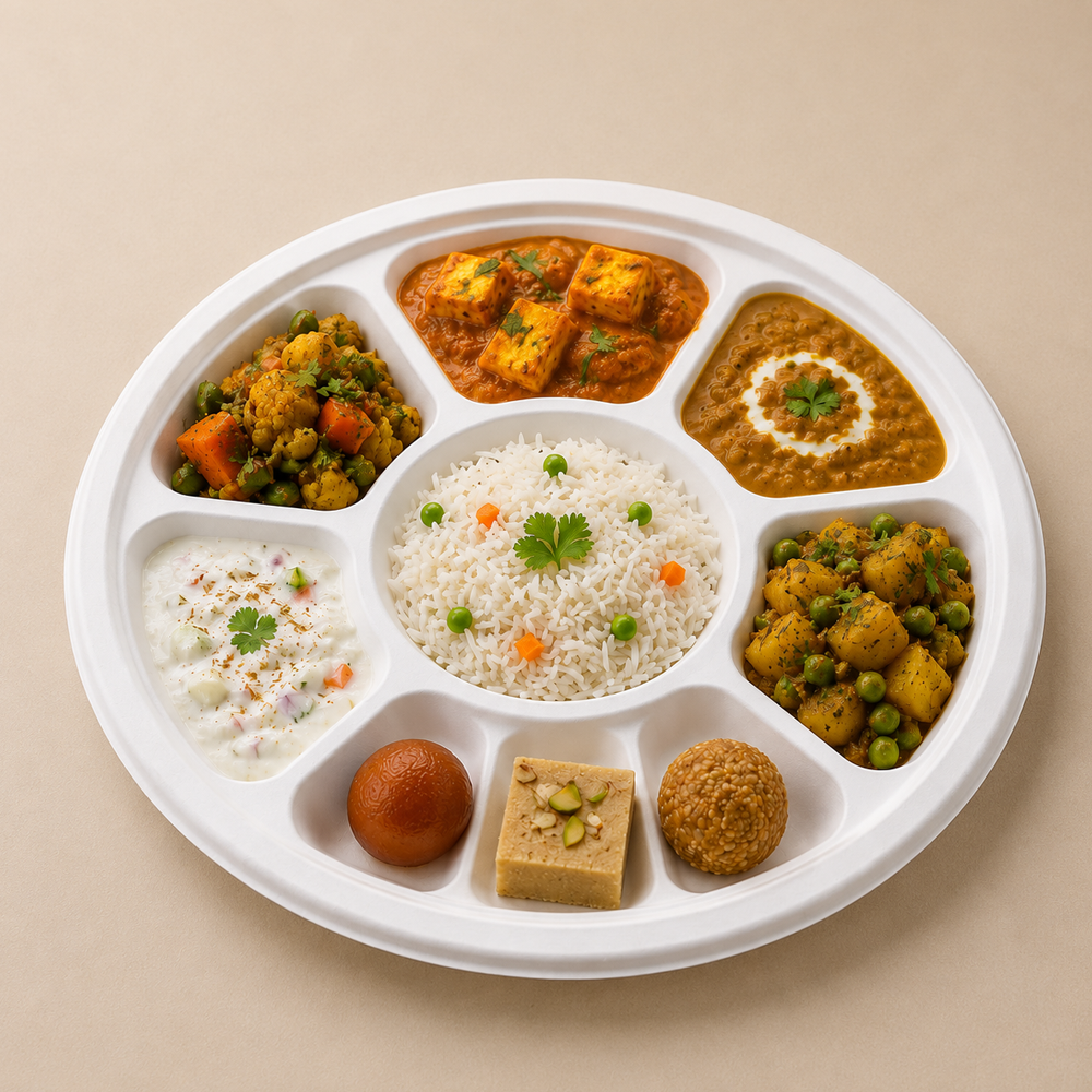 Papezo 9 Compartment Round Bagasse Plate – Eco-Friendly Disposable Serving Tray 1 Papezo 9 Compartment Round Bagasse Plate – Eco-Friendly Disposable Serving Tray