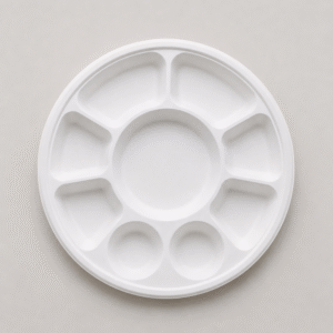 Papezo 9 Compartment Round Bagasse Plate – Eco-Friendly Disposable Serving Tray