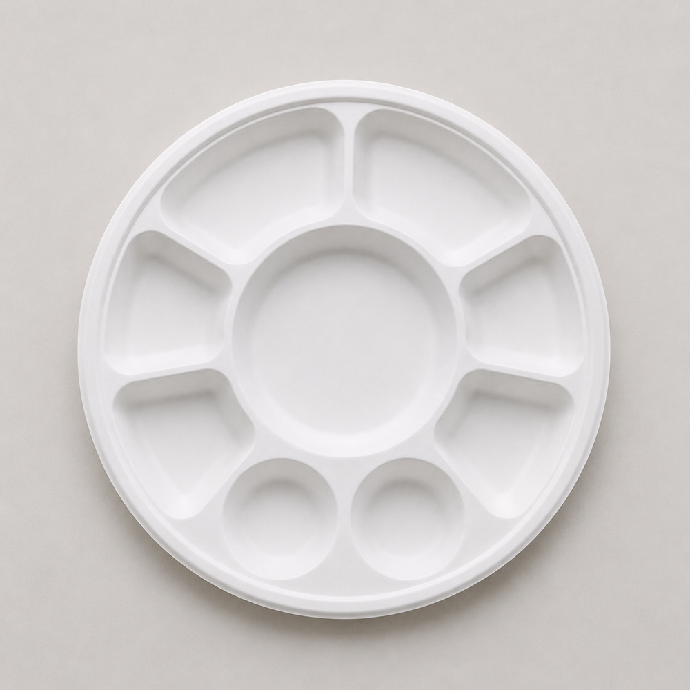 Papezo 9 Compartment Round Bagasse Plate – Eco-Friendly Disposable Serving Tray 2 Papezo 9 Compartment Round Bagasse Plate – Eco-Friendly Disposable Serving Tray - Image 2