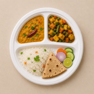 Papezo 10″ 3 Compartment Bagasse Plate – Eco-Friendly Disposable Meal Tray