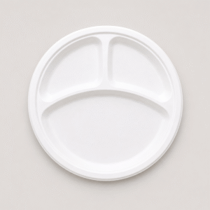 Papezo 10″ 3 Compartment Bagasse Plate – Eco-Friendly Disposable Meal Tray