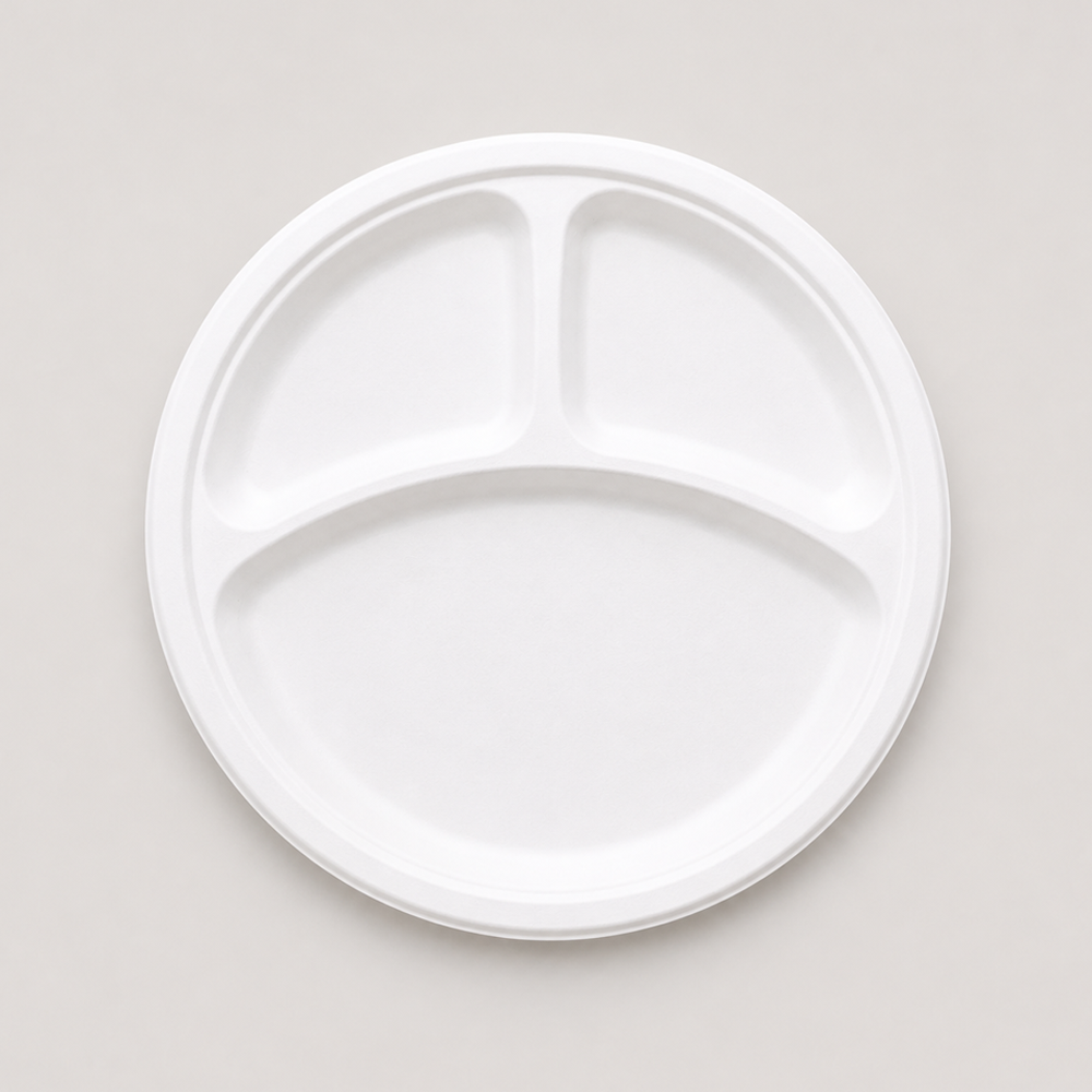 Papezo 10" 3 Compartment Bagasse Plate – Eco-Friendly Disposable Meal Tray 2 Papezo 10" 3 Compartment Bagasse Plate – Eco-Friendly Disposable Meal Tray - Image 2