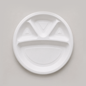 Papezo 11″ 4 Compartment Round Bagasse Plate – Eco-Friendly Disposable Meal Plate