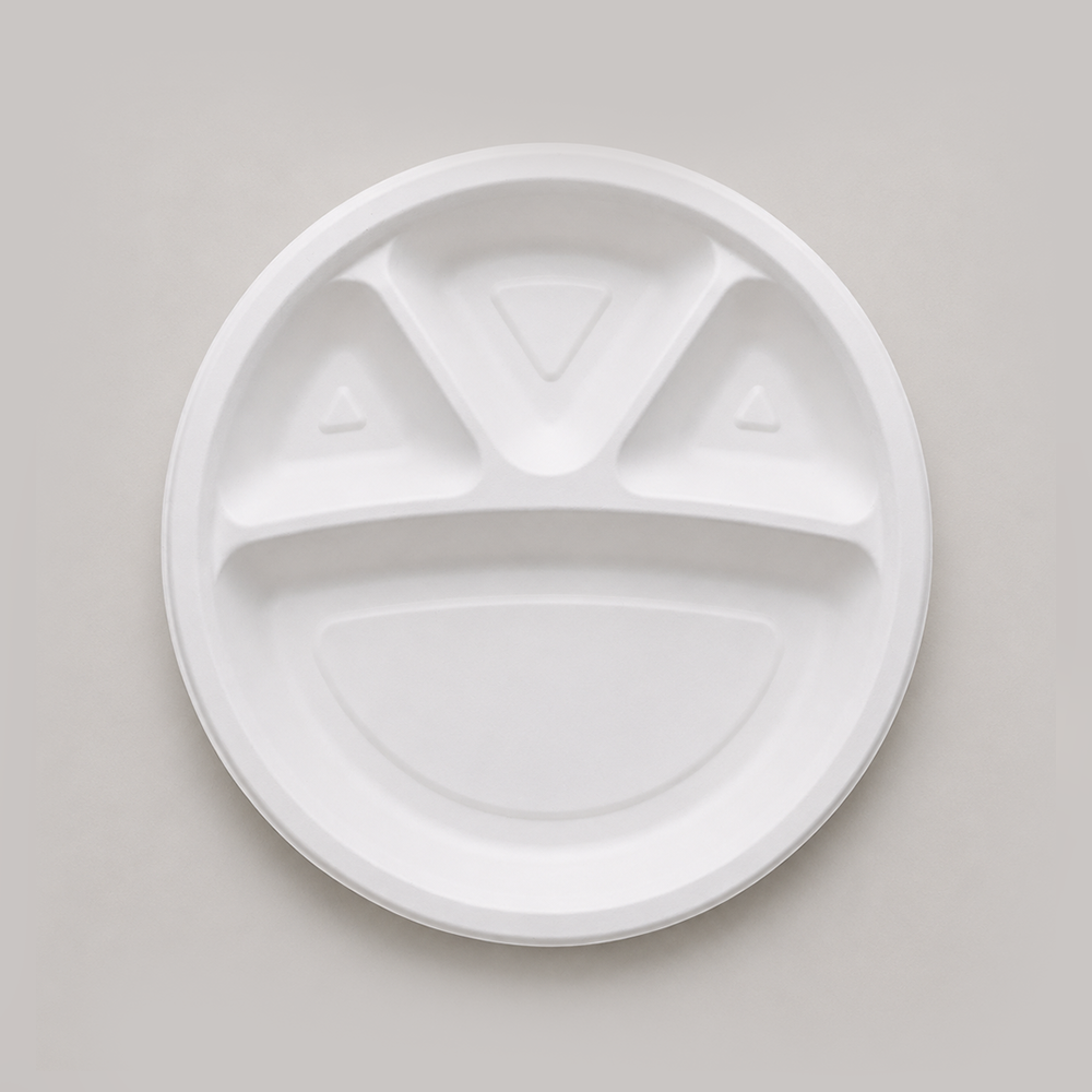 Papezo 11" 4 Compartment Round Bagasse Plate – Eco-Friendly Disposable Meal Plate 2 Papezo 11" 4 Compartment Round Bagasse Plate – Eco-Friendly Disposable Meal Plate - Image 2