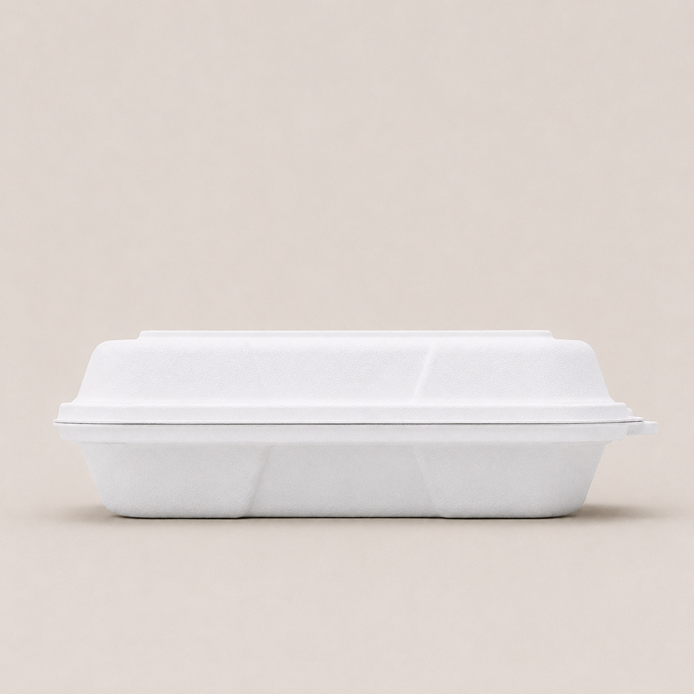 Papezo 9×6 Inch Eco-Friendly Bagasse Clamshell Food Container Box with Lid 3 Papezo 9×6 Inch Eco-Friendly Bagasse Clamshell Food Container Box with Lid - Image 3